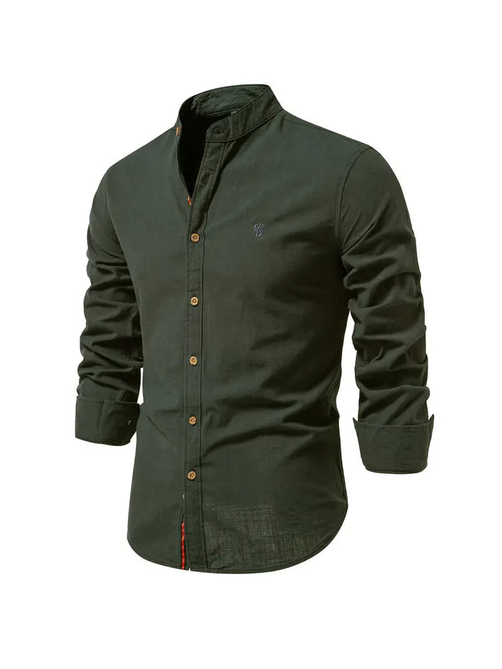 Mandarin Collar Button-Up Shirt