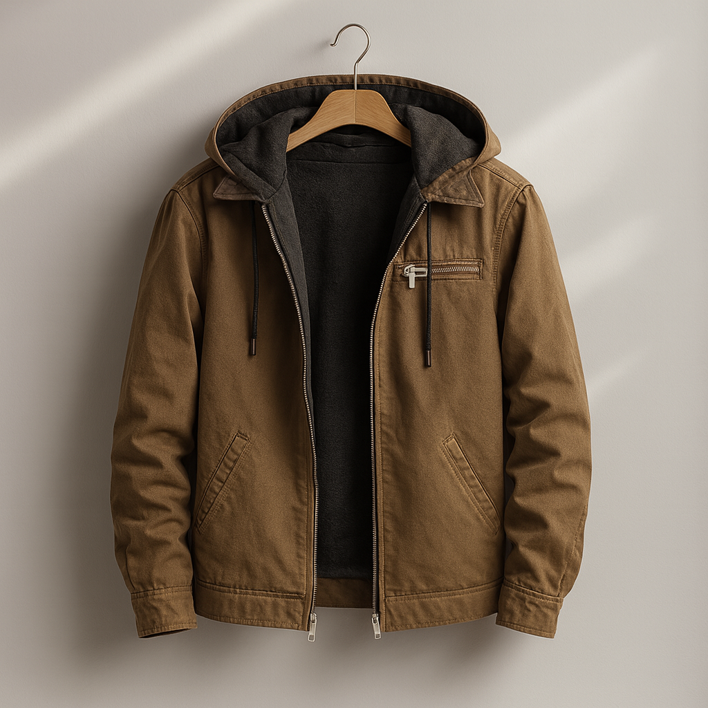 Men's canvas sherpa lined jacket, front view