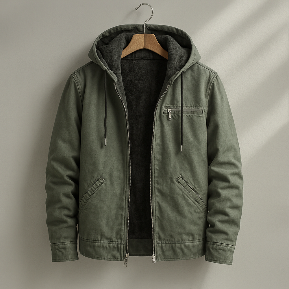 Men's canvas sherpa lined jacket, close up of sherpa lining