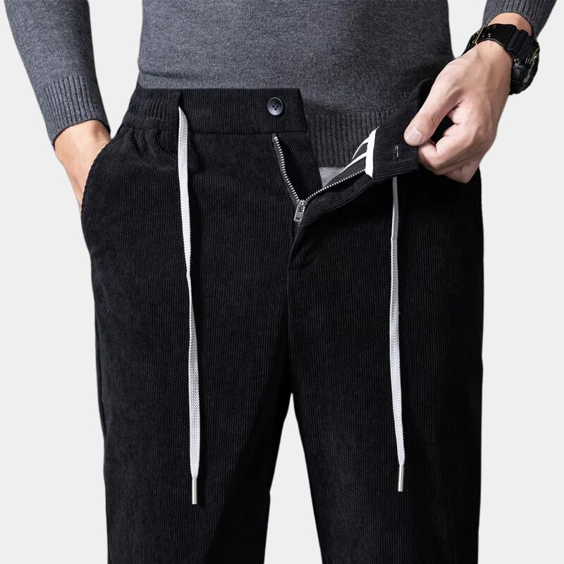 Men's corduroy stretch trousers, close up of corduroy texture