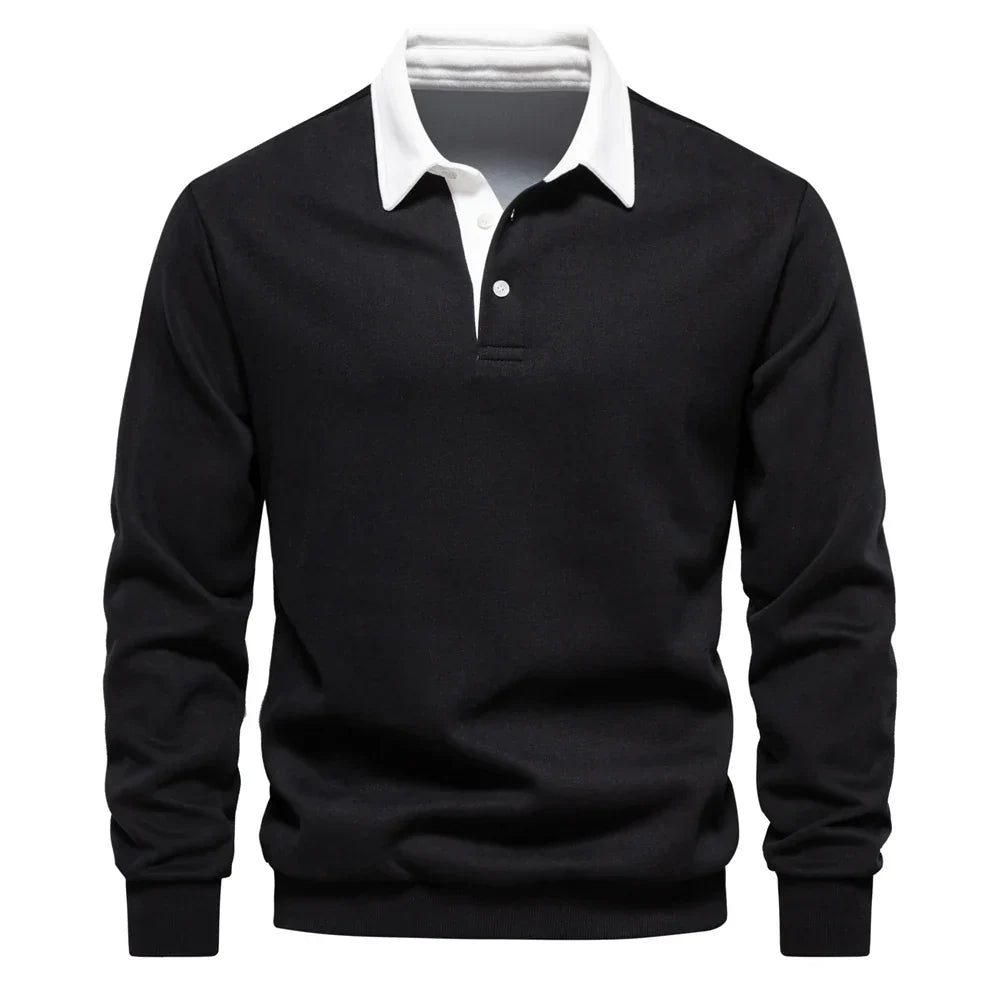 Men's cotton blend polo sweatshirt, front view