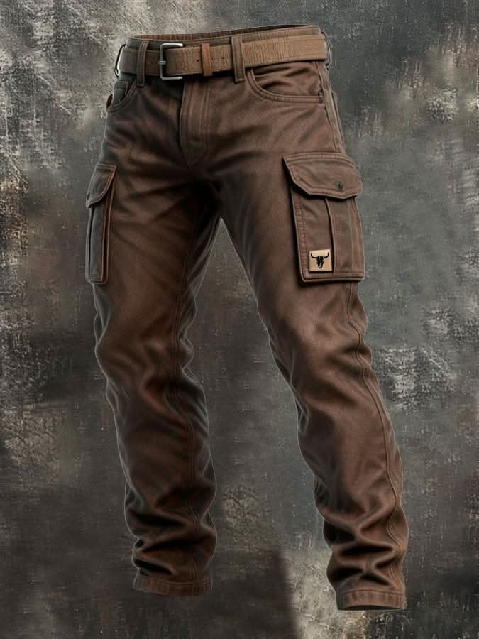 Men's cotton canvas cargo trousers, front view