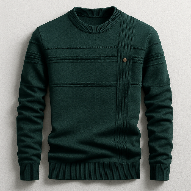 Men's cotton crew neck sweater, styled shot
