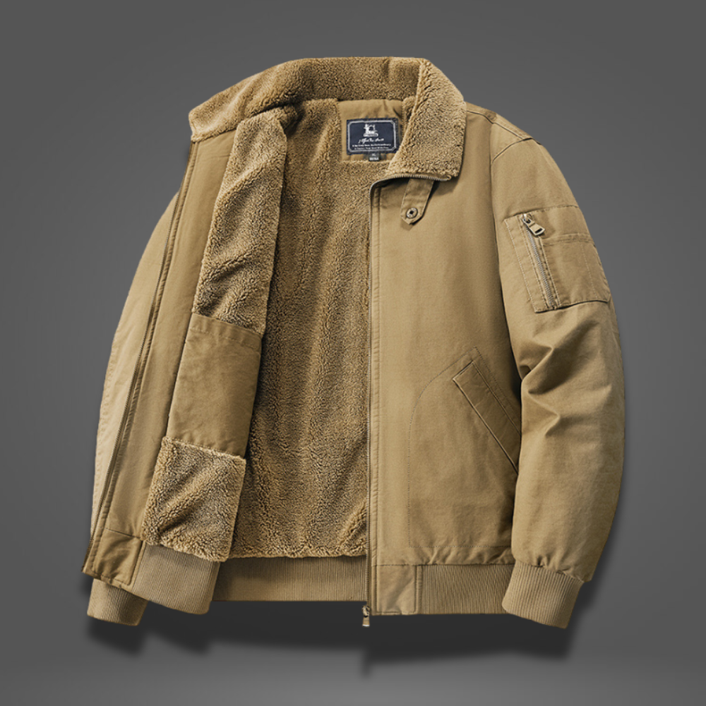 Men's fleece bomber jacket, front view