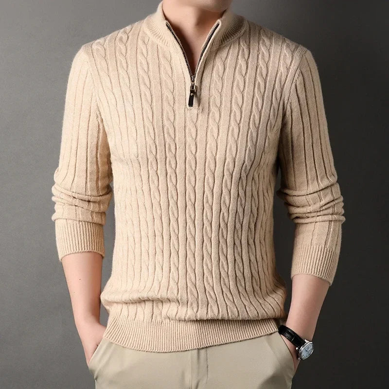 Men's half-zip knit jumper, front view