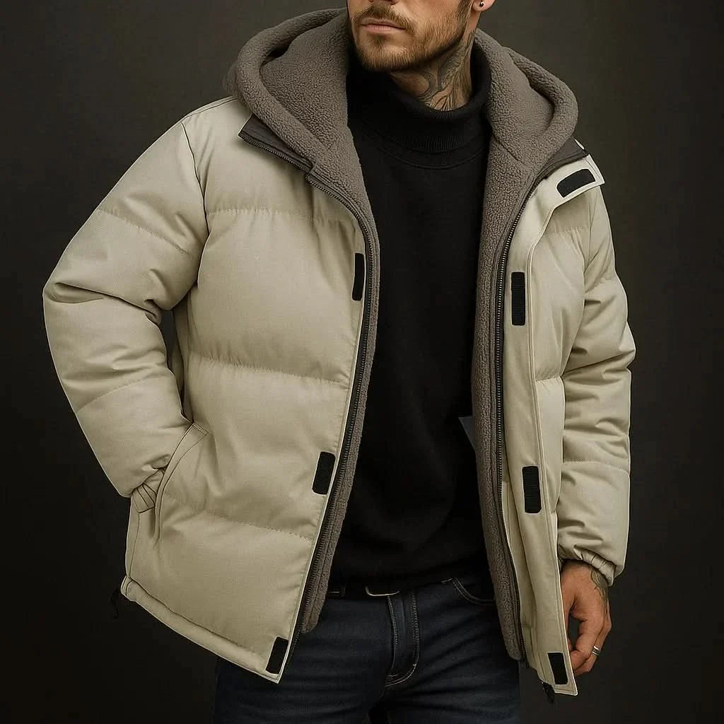 Men's insulated winter jacket in white, front view