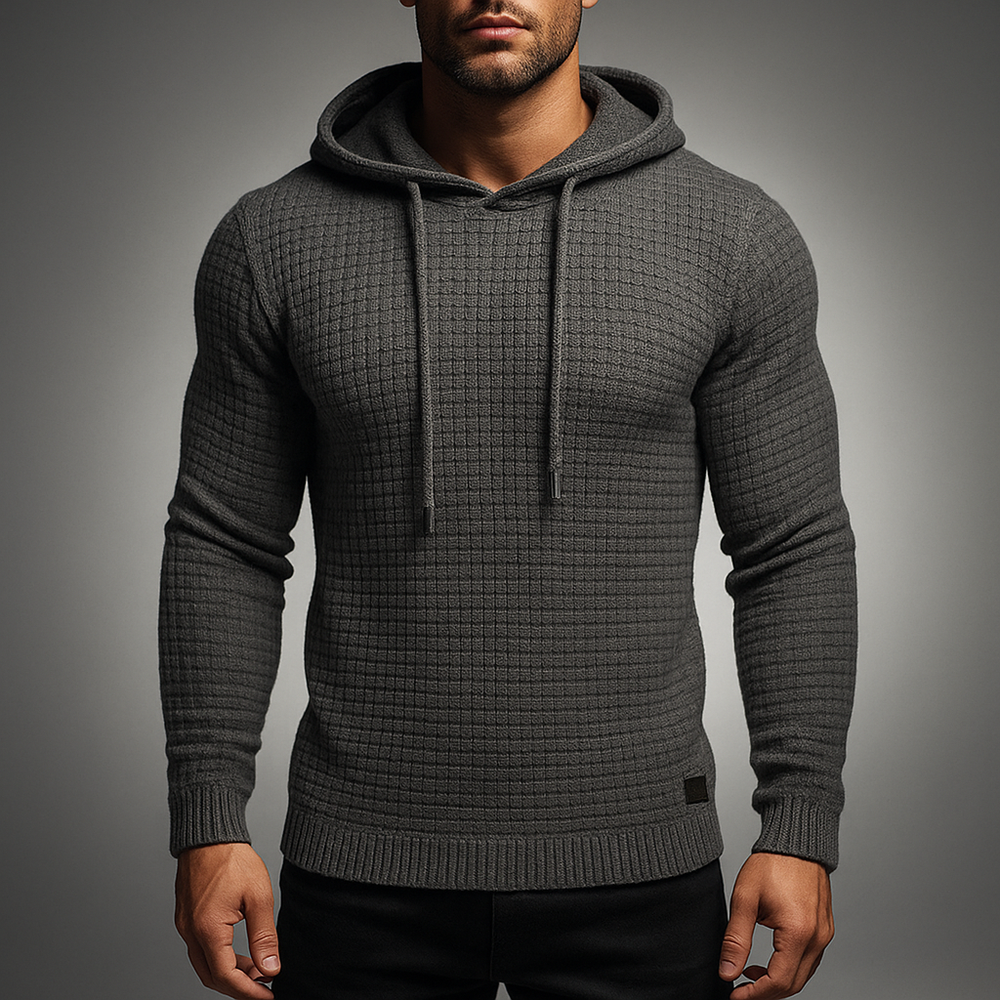 Men's knit hoodie, styled shot