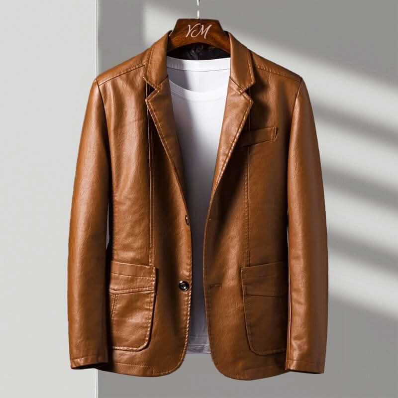 Men's leather blazer in cognac brown, front view