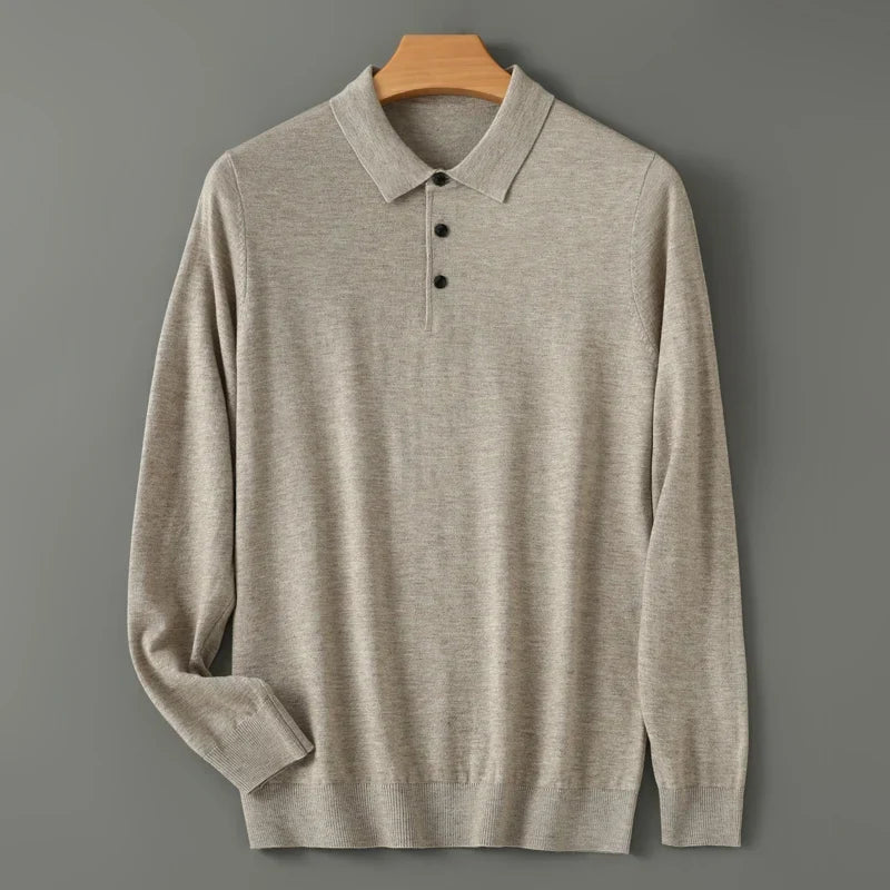 Men's merino wool polo, front view