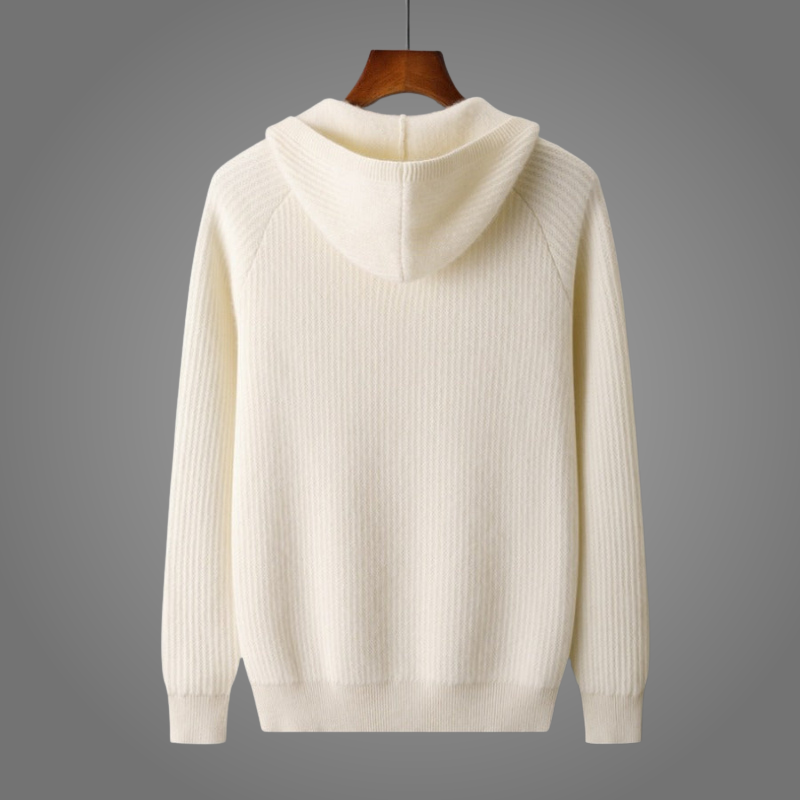 Men's merino wool zip hoodie, close up of honeycomb knit texture