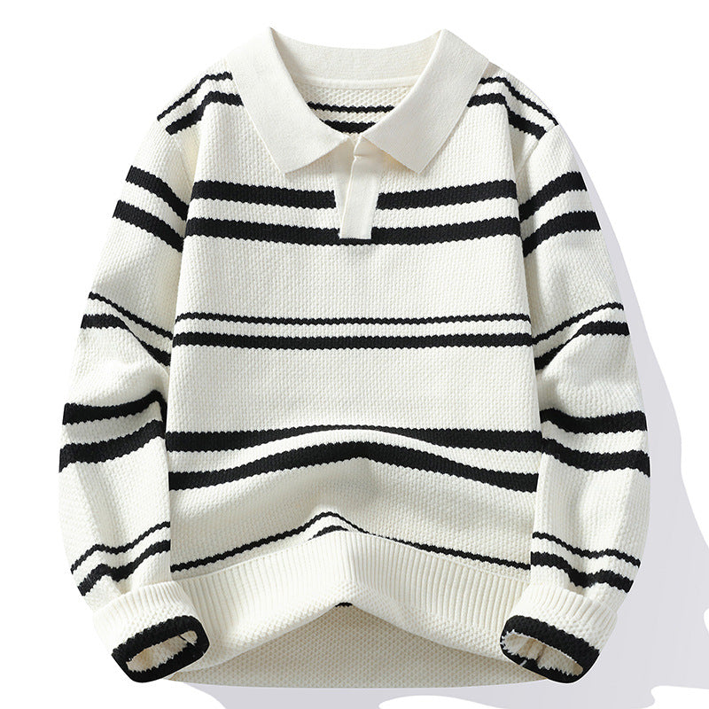 Men's pinstripe knit jumper, front view