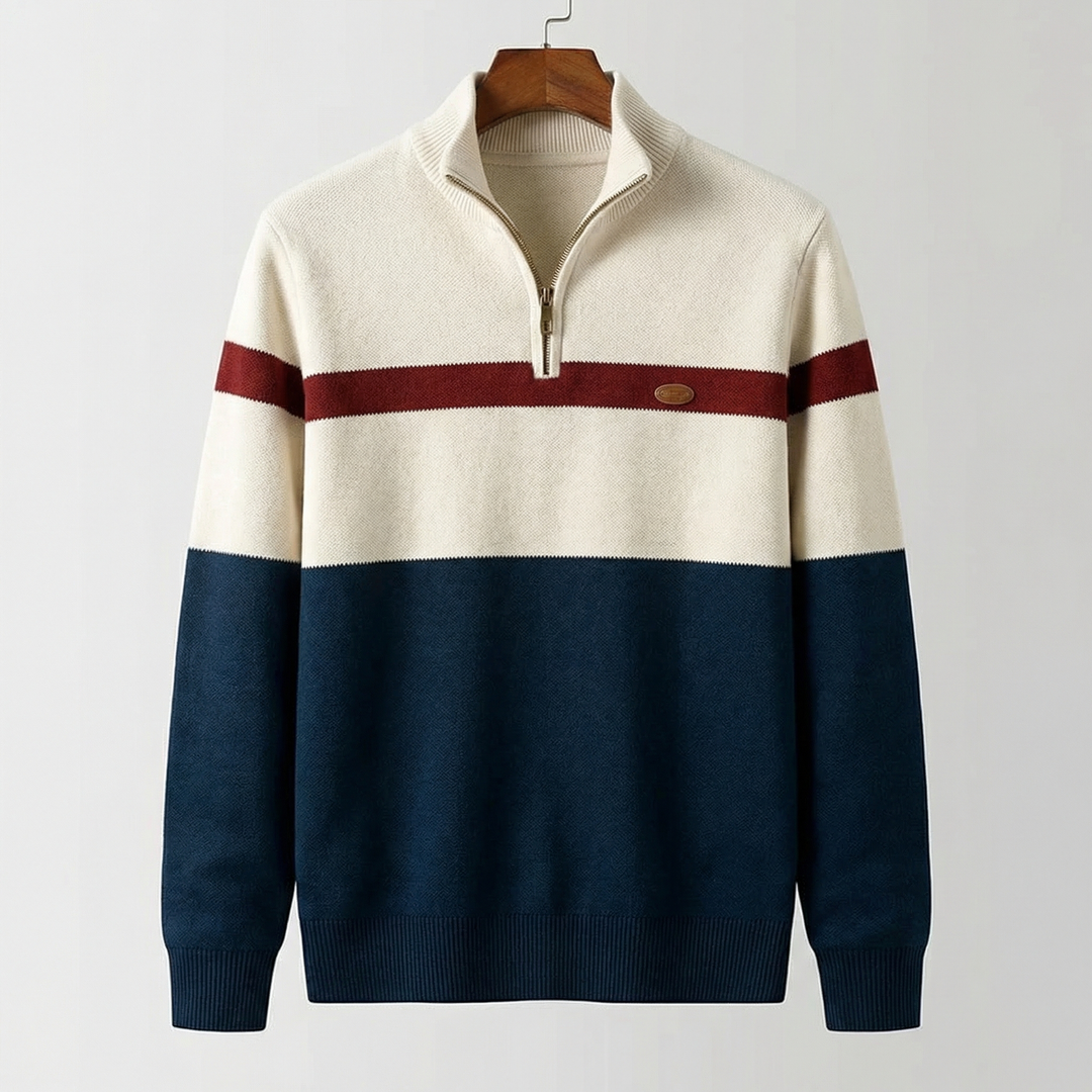 Men's cotton quarter-zip pullover, front view