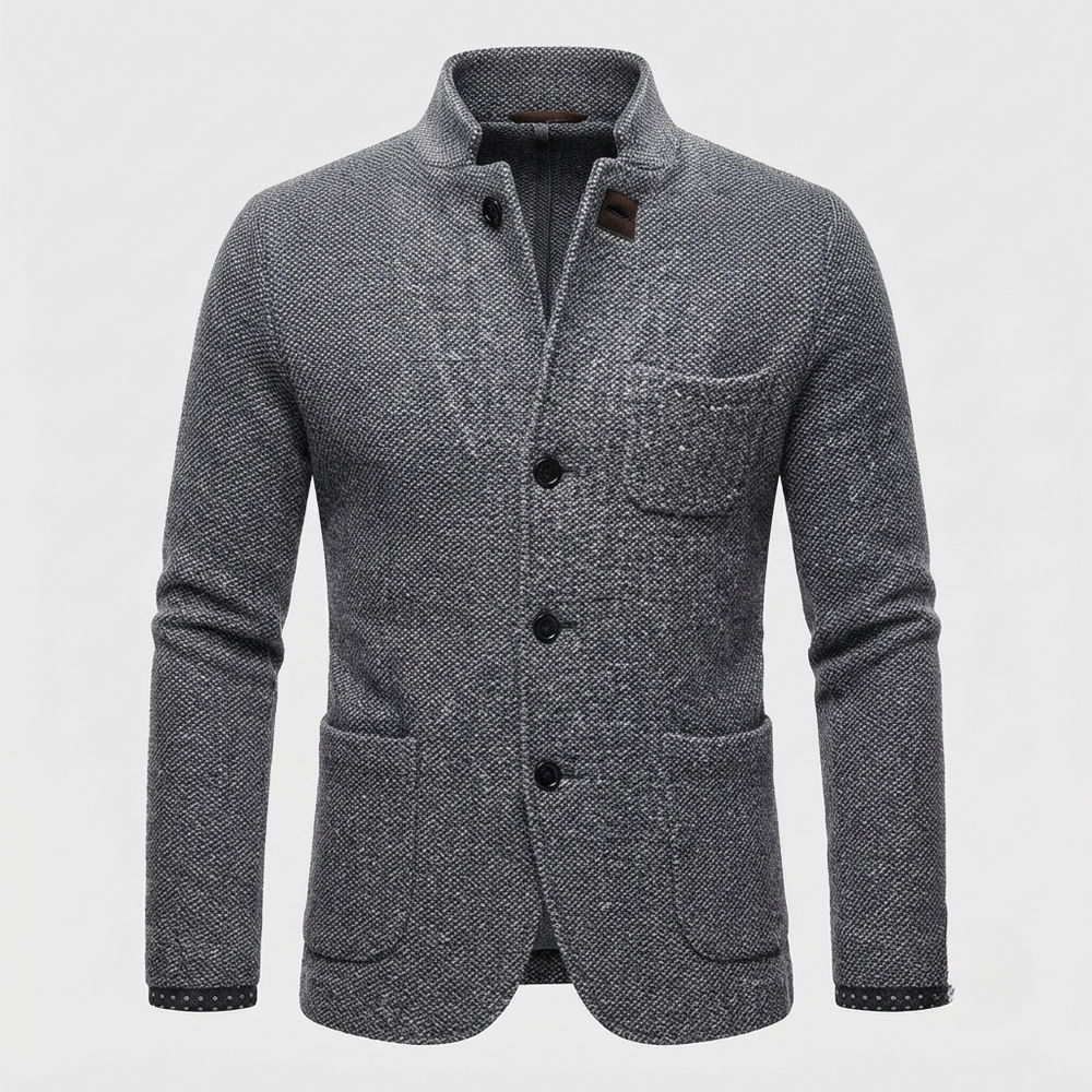 Men's retro wool blend cardigan, close up of knit texture