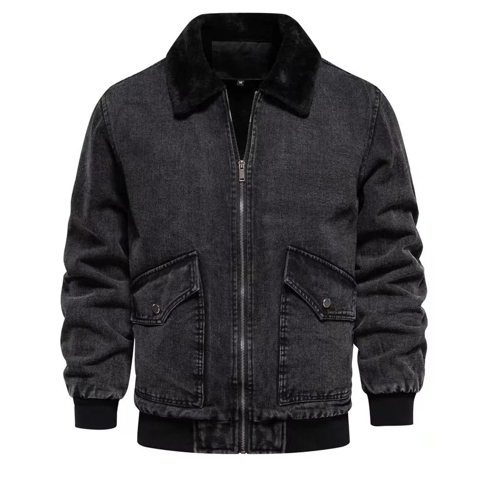 Men's sherpa lined denim jacket, close up of sherpa lining