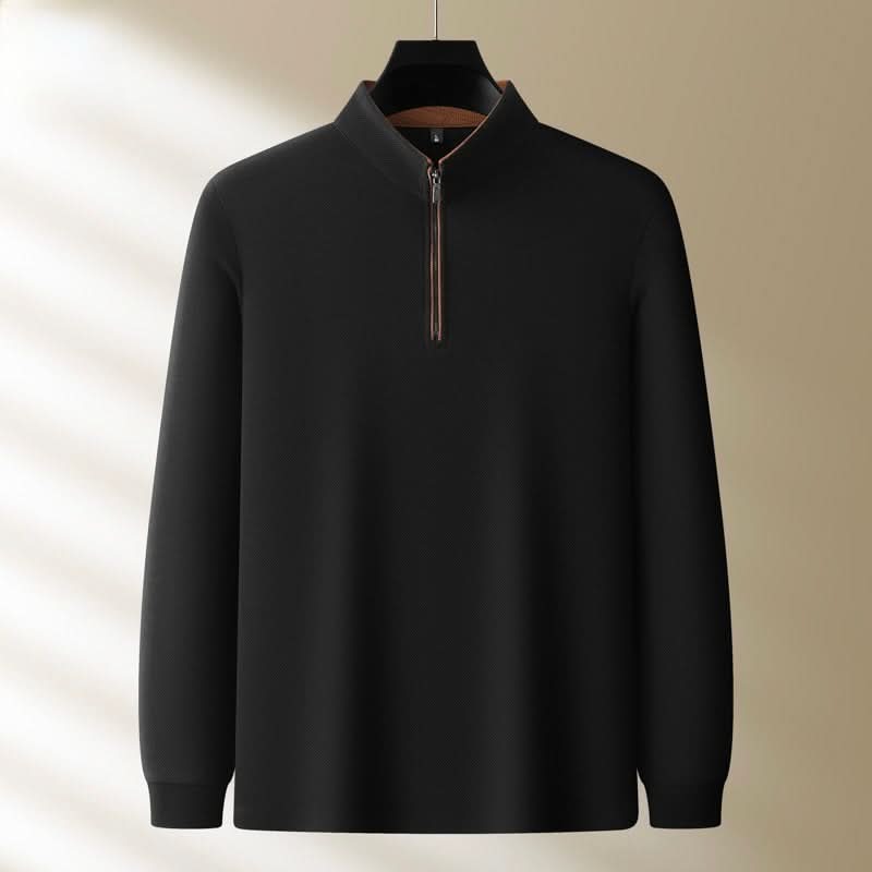 Men's textured cotton quarter-zip pullover, front view