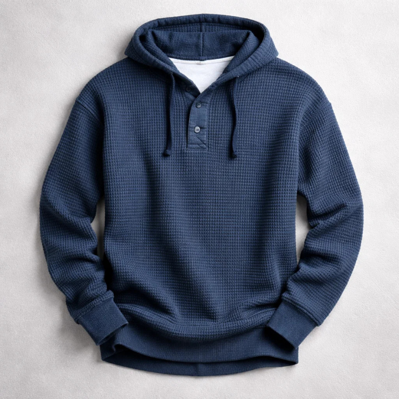 Men's waffle knit Henley pullover, front view