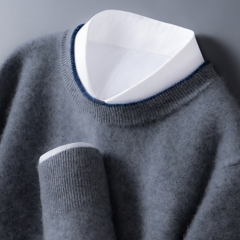 Men's wool crew neck jumper, front view