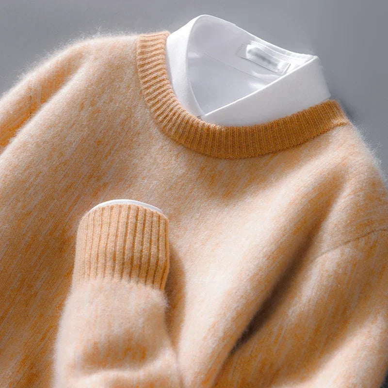 Men's wool jumper, close up of knit texture