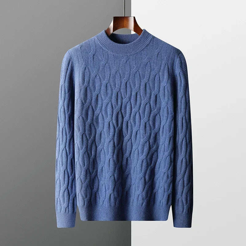 Men's wool mock neck jumper, front view