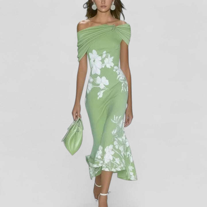 Off Shoulder Floral Midi Dress