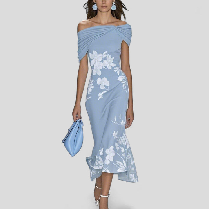 Off Shoulder Floral Midi Dress