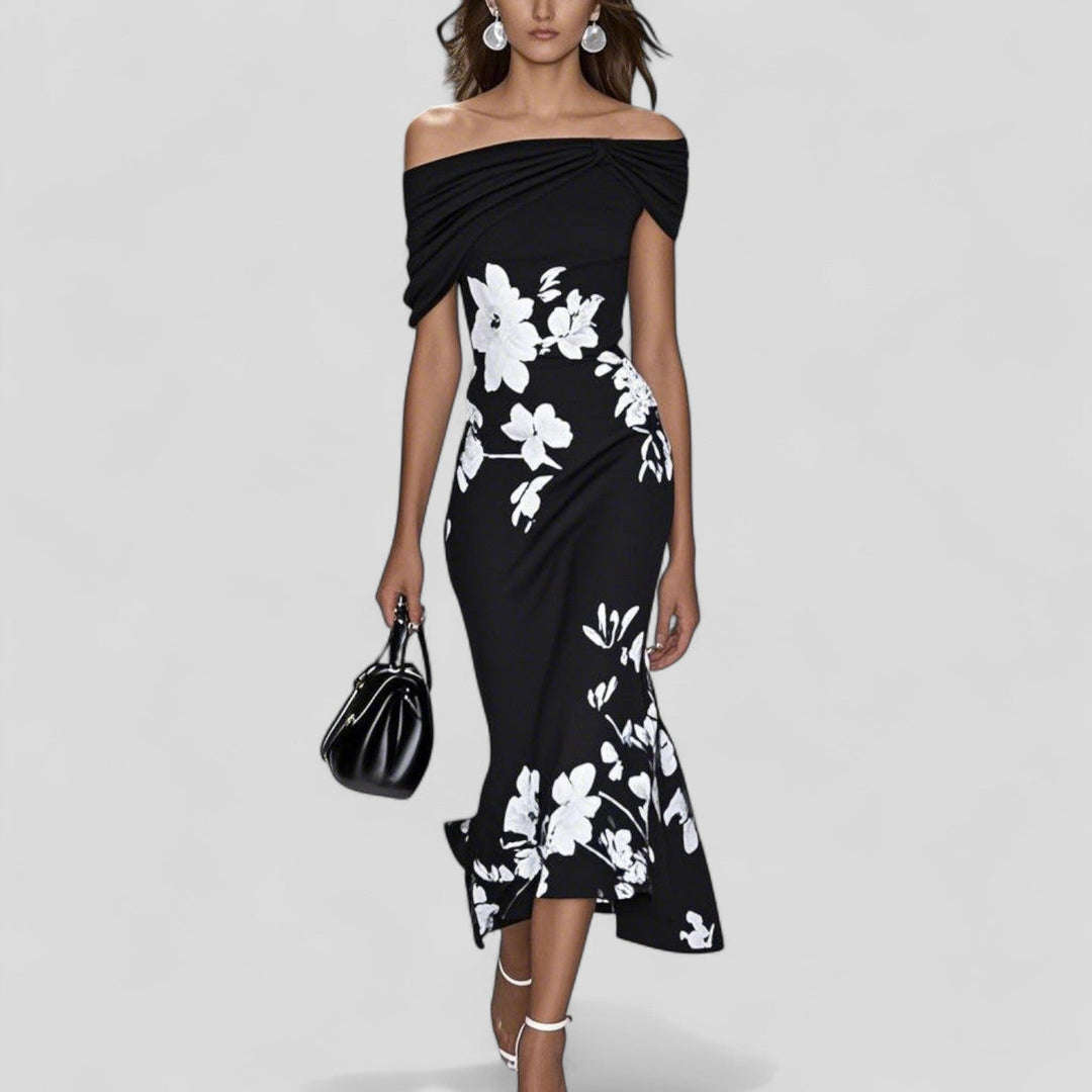 Off Shoulder Floral Midi Dress
