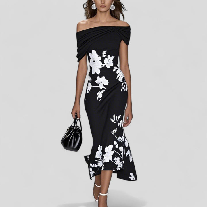 Off Shoulder Floral Midi Dress
