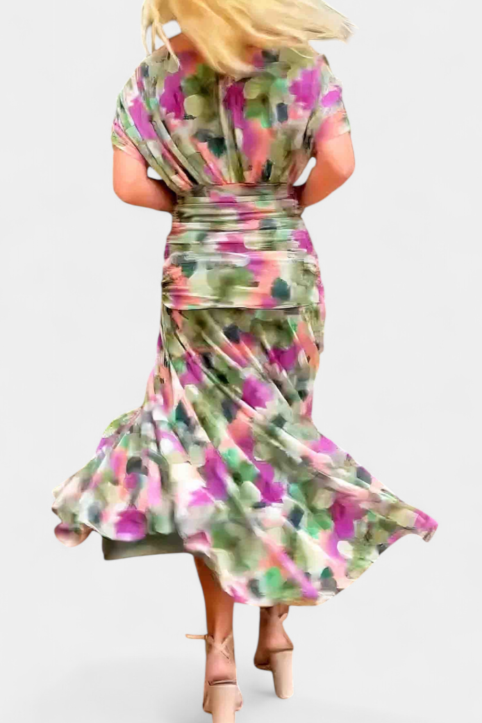 Off-the-Shoulder Ruched Chiffon Midi Dress