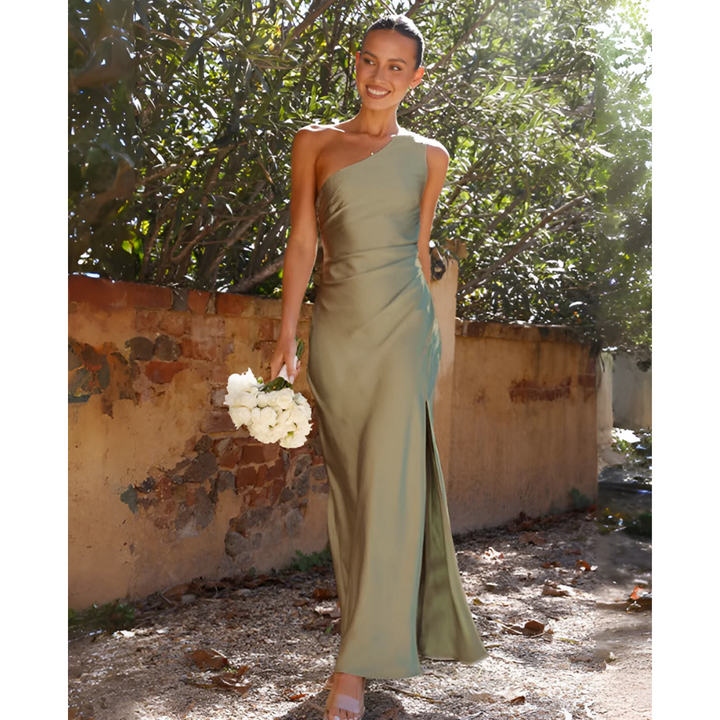 One Shoulder Maxi Dress with Slit