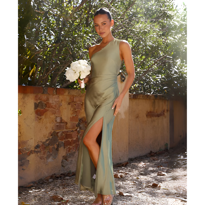 One Shoulder Maxi Dress with Slit