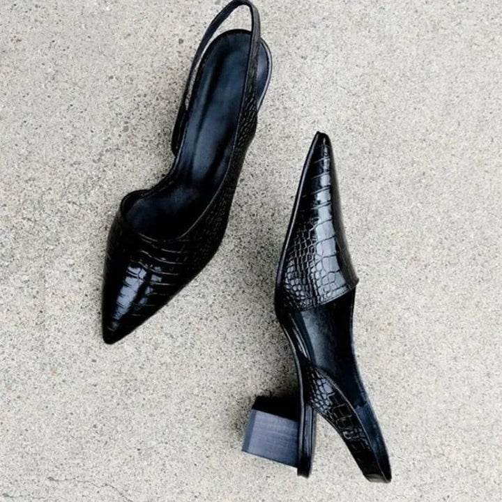 Pointed Toe Slingback Block Heel Pumps