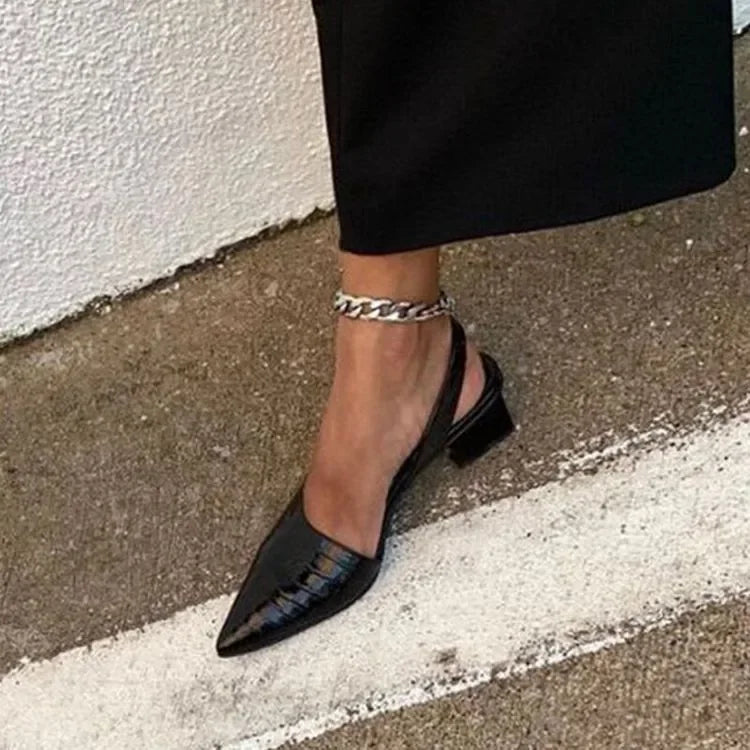 Pointed Toe Slingback Block Heel Pumps