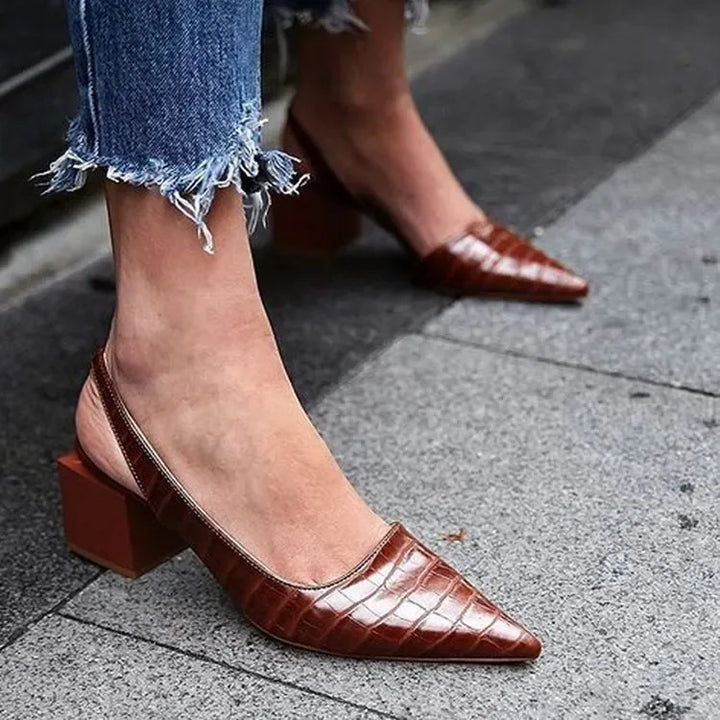 Pointed Toe Slingback Block Heel Pumps