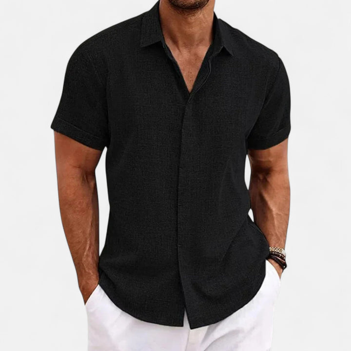 Short Sleeve Textured Button Up Shirt