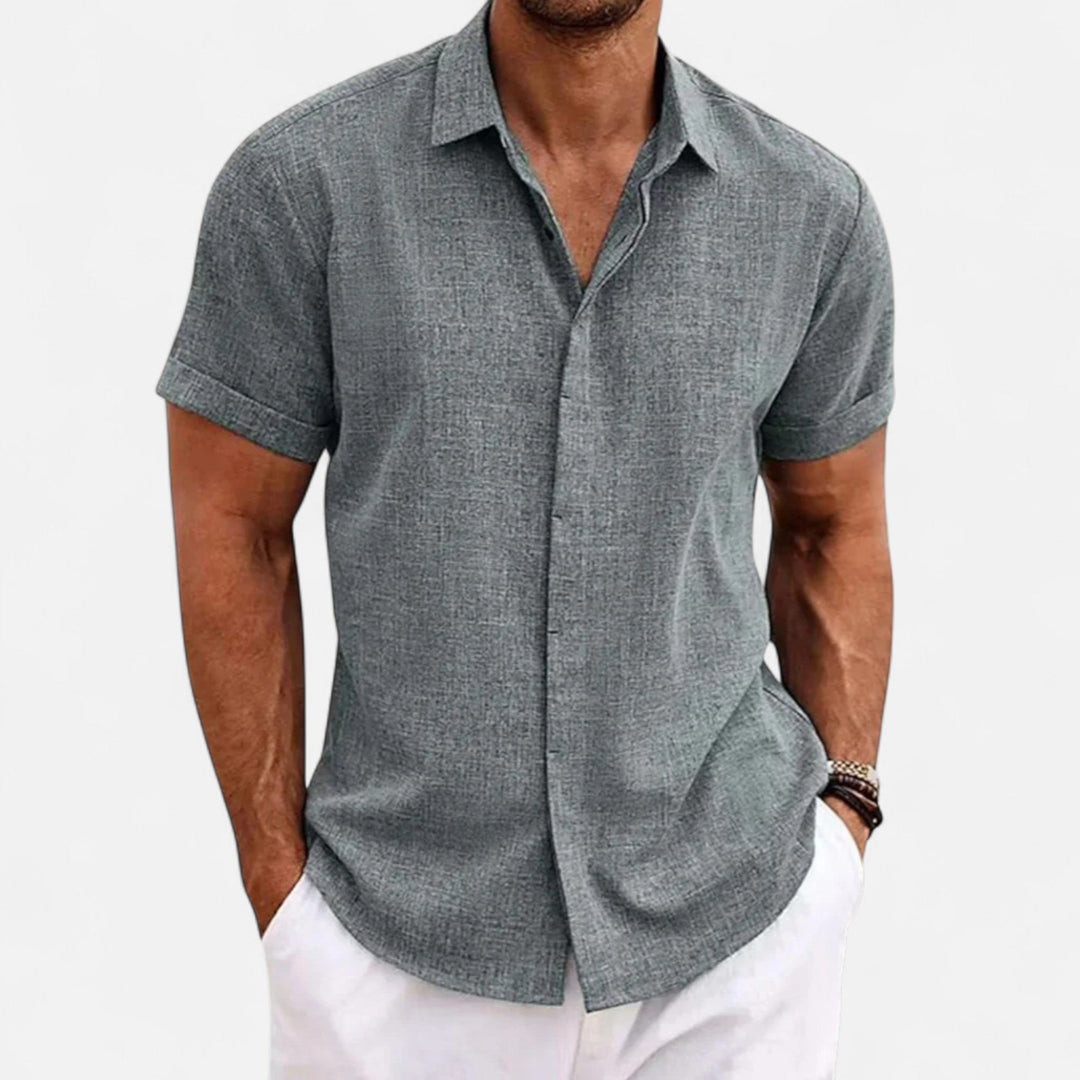 Short Sleeve Textured Button Up Shirt