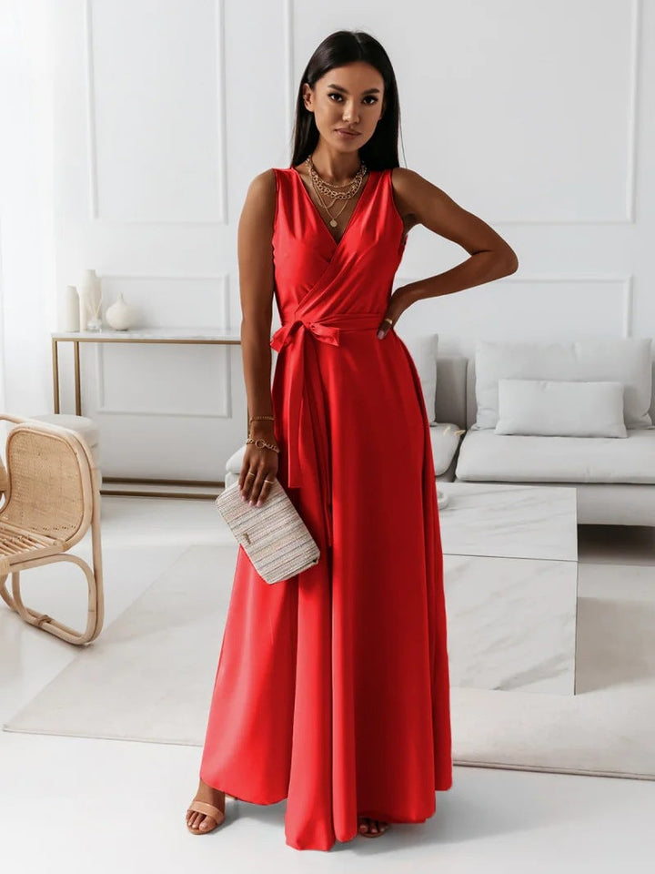 Sleeveless V-Neck Wrap Maxi Dress