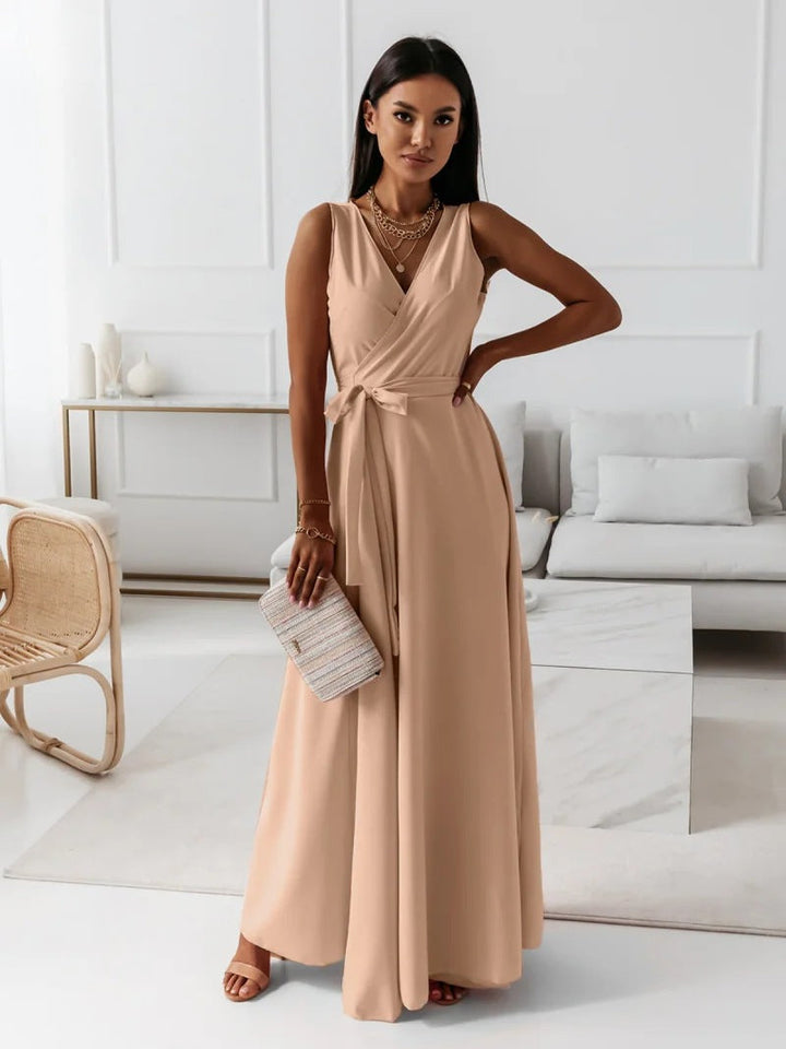 Sleeveless V-Neck Wrap Maxi Dress