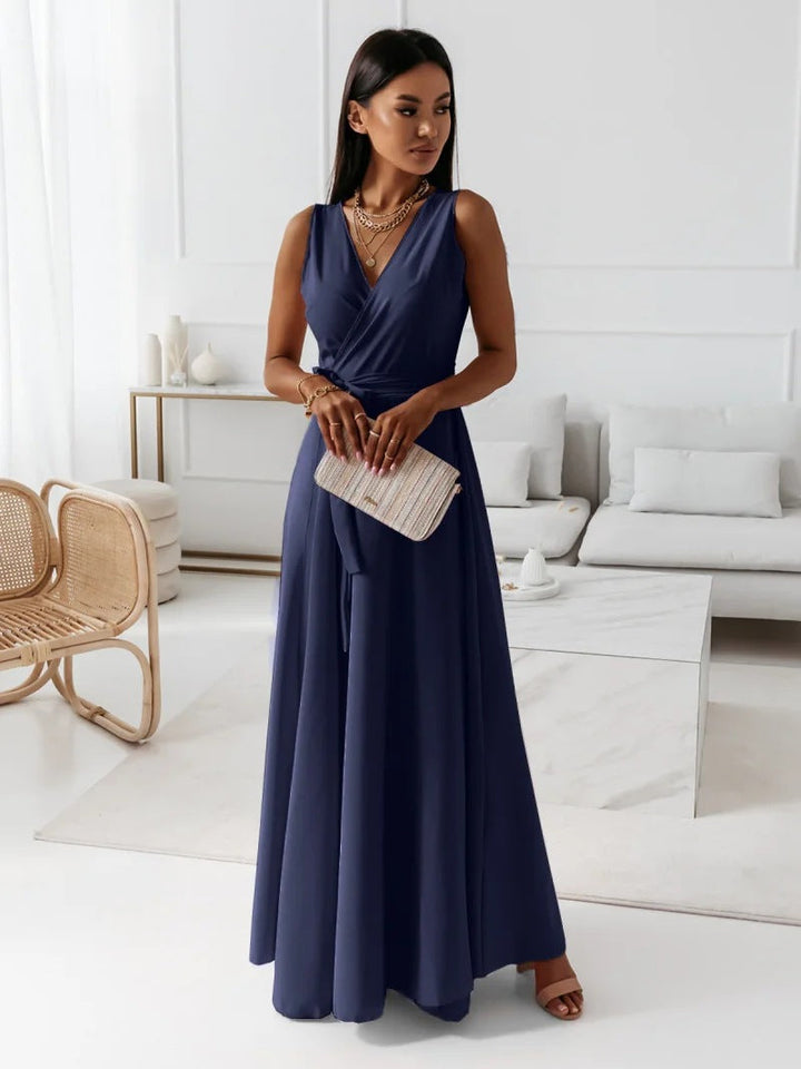 Sleeveless V-Neck Wrap Maxi Dress