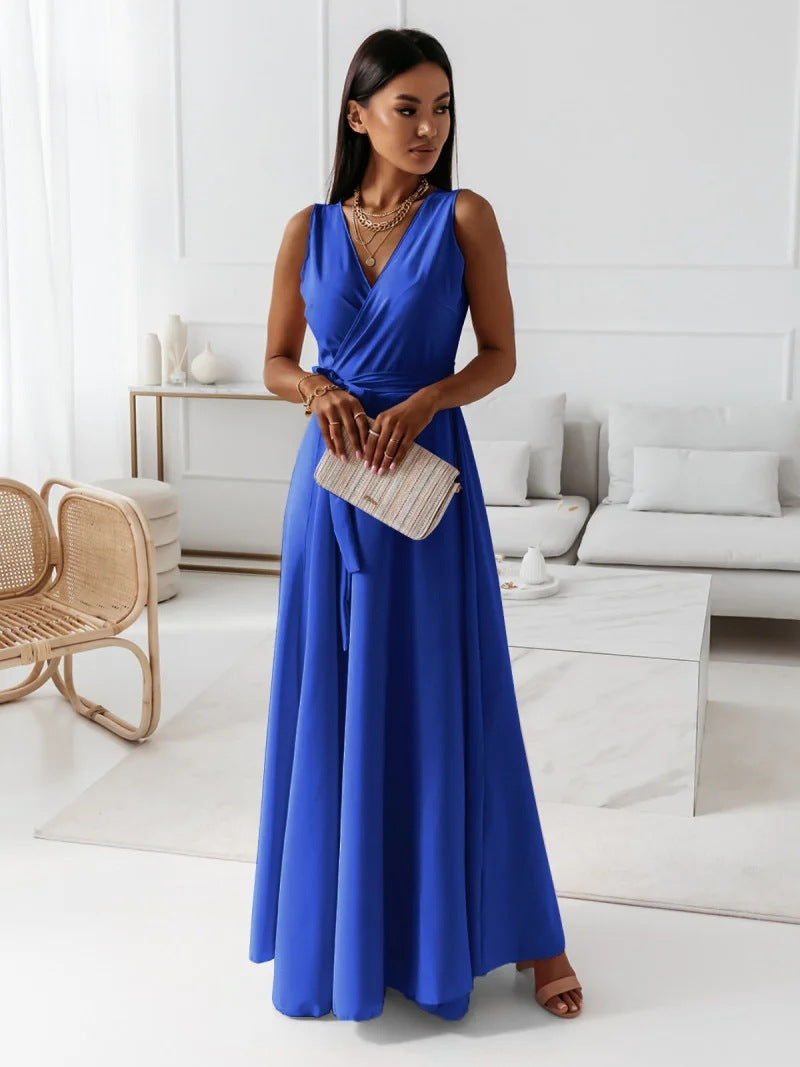 Sleeveless V-Neck Wrap Maxi Dress