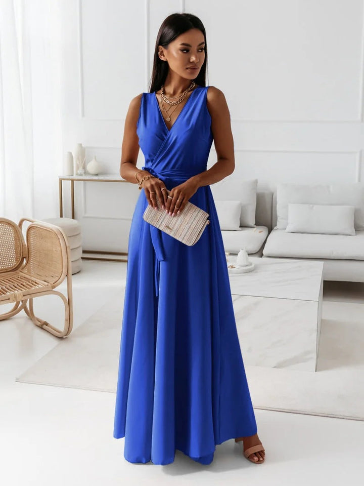Sleeveless V-Neck Wrap Maxi Dress