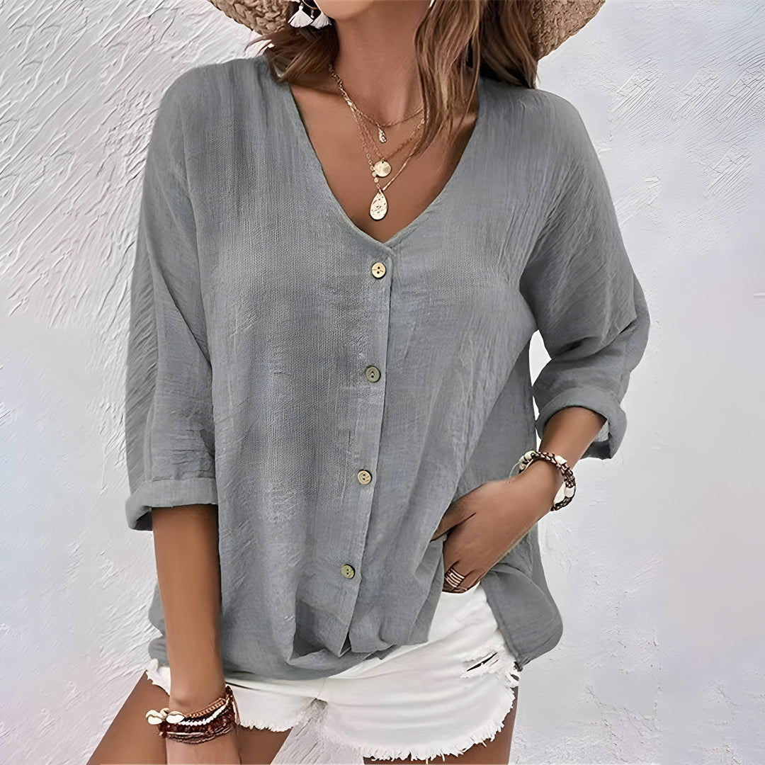 V-Neck Button-Up Blouse
