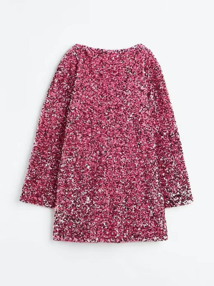 Textured Long-Sleeve Shift Mini Dress