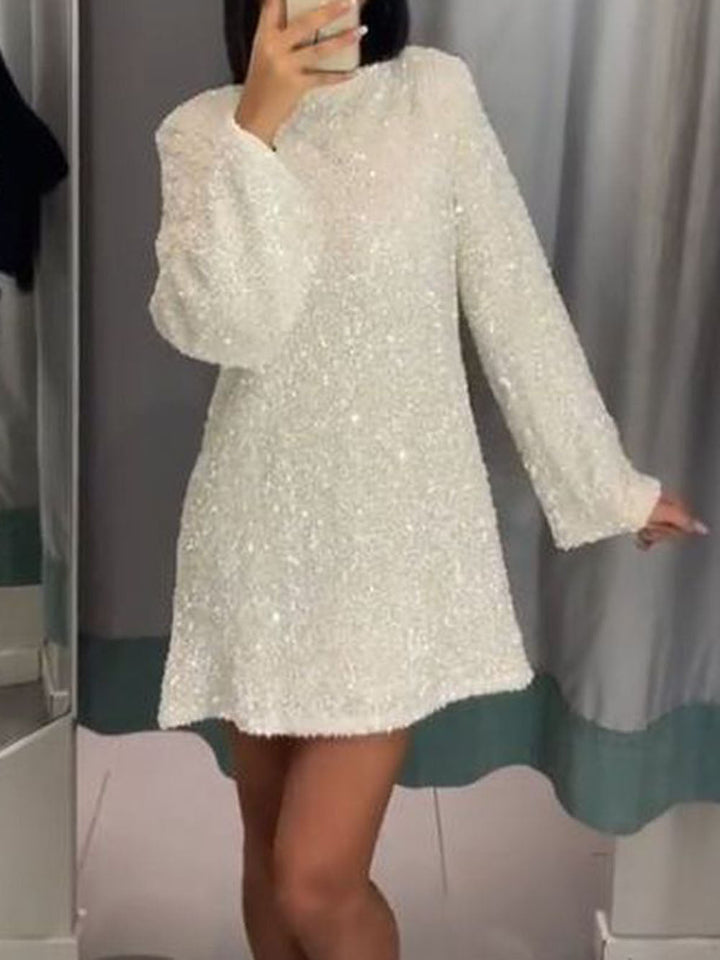 Textured Long-Sleeve Shift Mini Dress