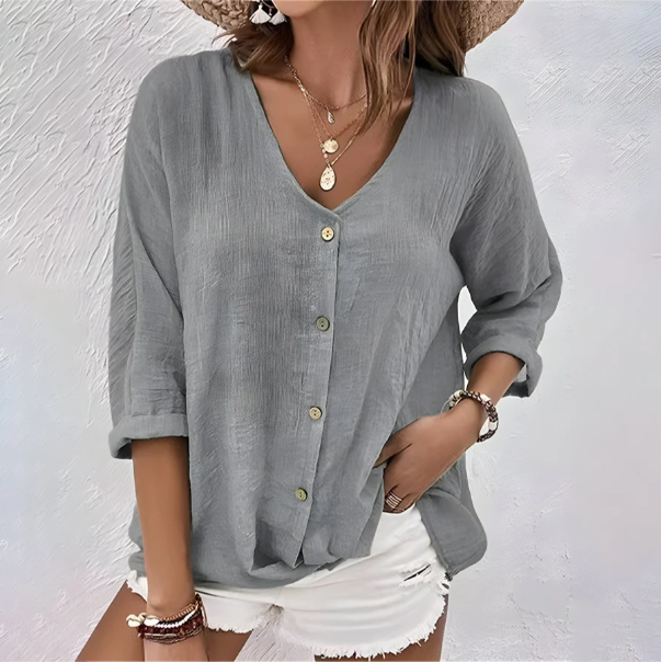 V-Neck Button-Up Blouse