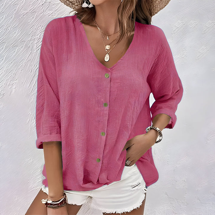 V-Neck Button-Up Blouse