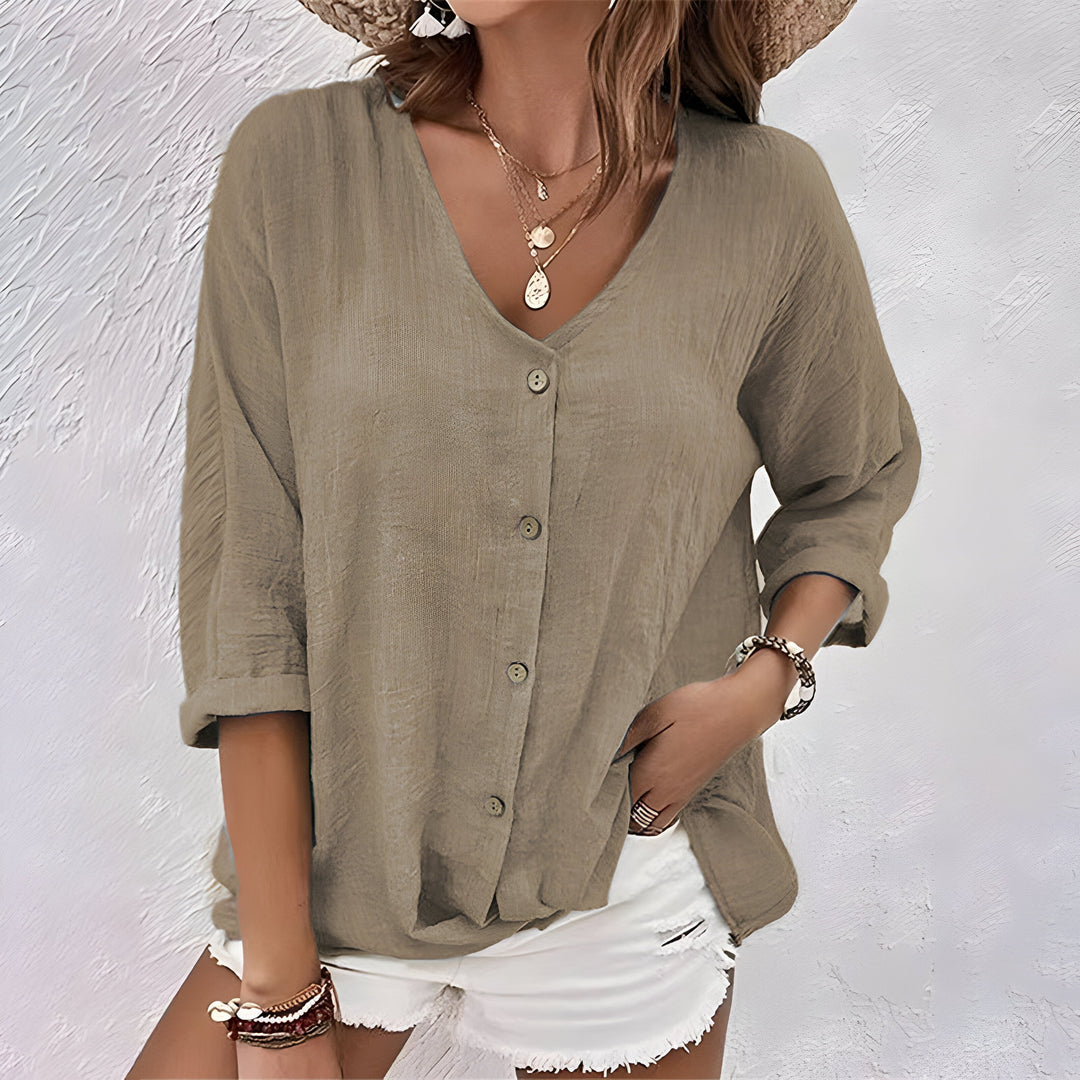 V-Neck Button-Up Blouse