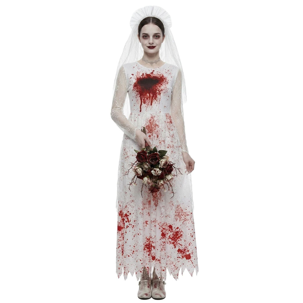 Women's bloodstained ghost bride Halloween costume, close up of headpiece