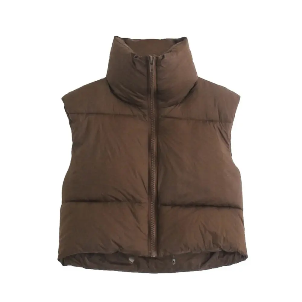 Women's cropped puffer vest, close up of puffer quilting