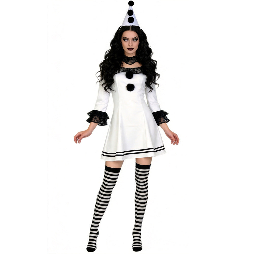 Women's evil clown Halloween costume, front view