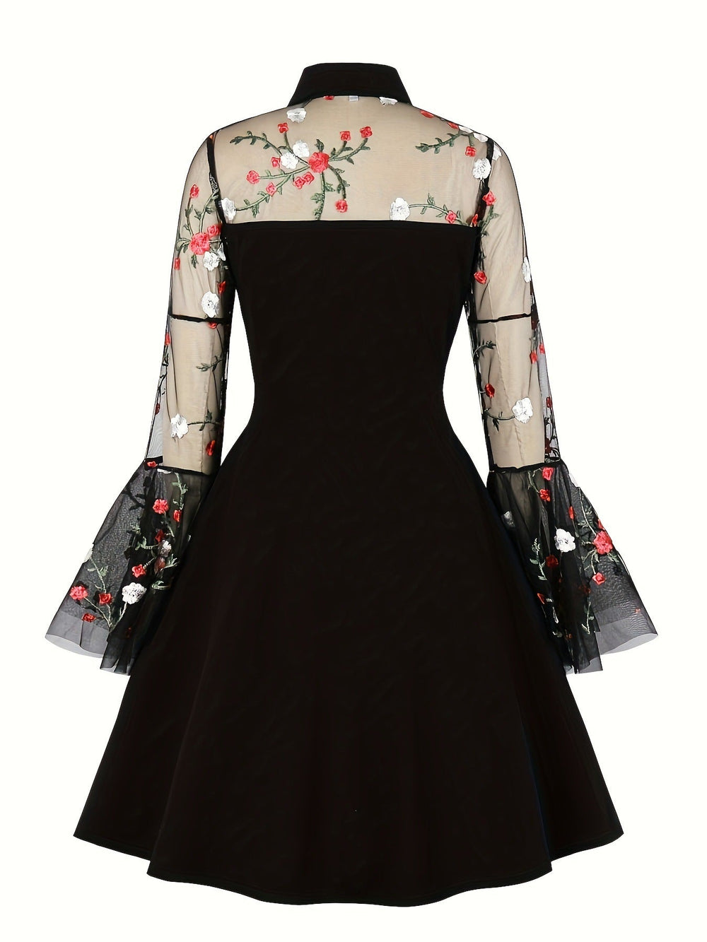 Women's gothic mesh Halloween costume, close up of mesh embroidery